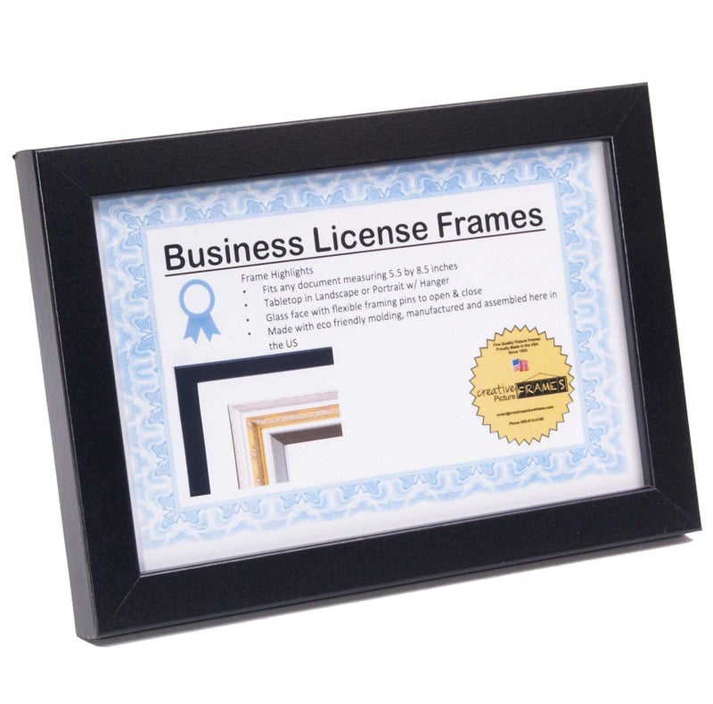 Creative Picture Frames [5.5x8.5bk] Professional Black Business License Certificate Frame, Holds 5.5x8.5-inch Media, Self-Standing with Wall Hanger - Image 1